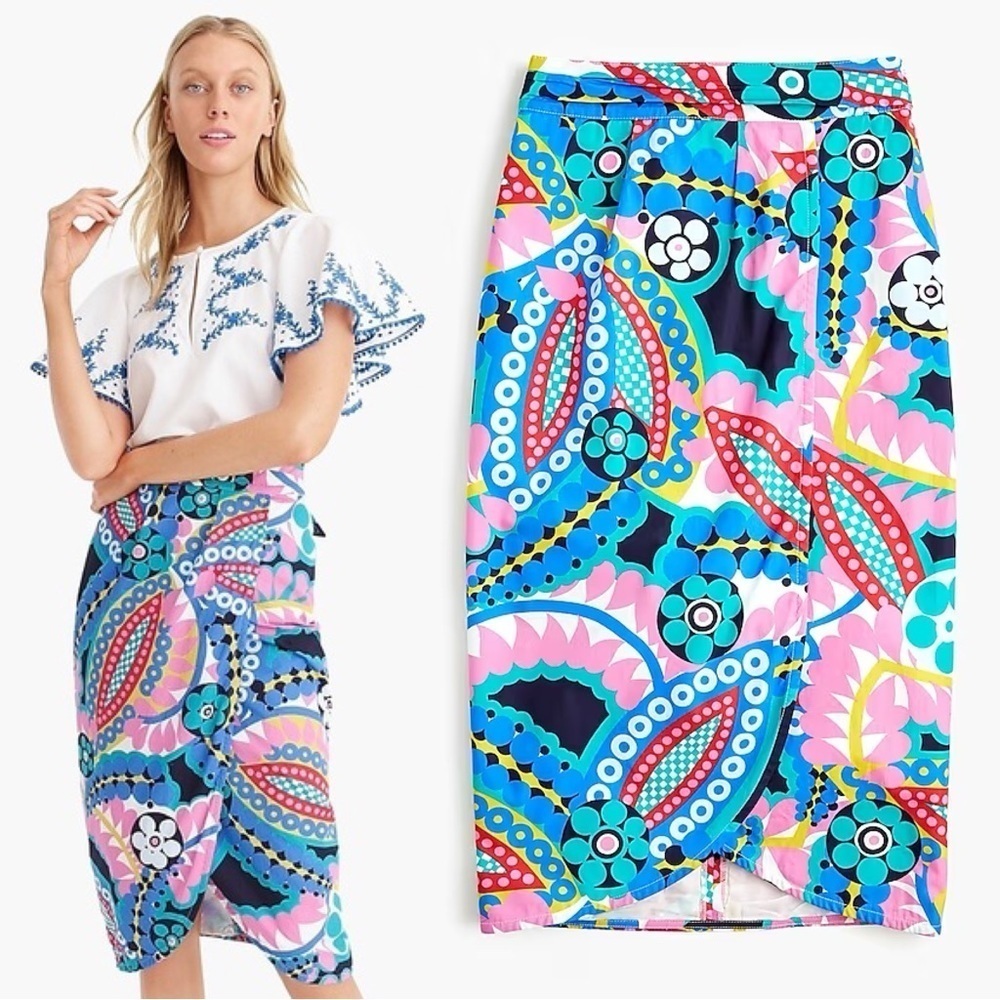 J Crew • Tie-back Tulip Skirt in Ratti® kaleidoscope floral cotton midi slim